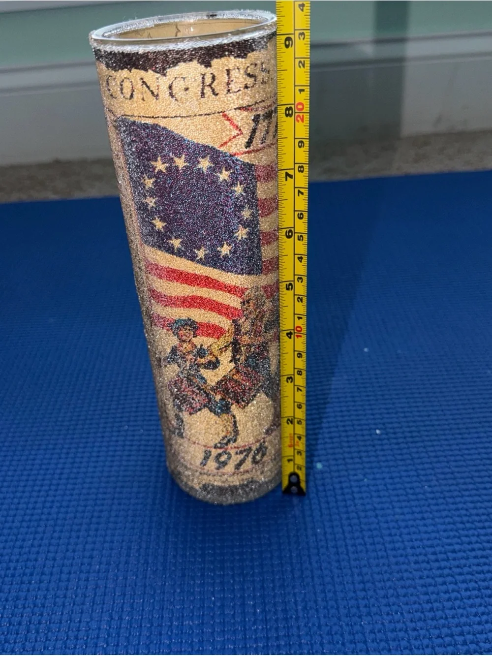 1976 Bicentennial Patriotic Multicolor Wax Cylinder Pillar Candle, 1970s Style